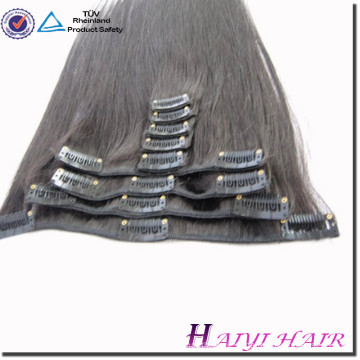 Vente chaude en gros double tiré vierge Remy cheveux humains extention 120g clip dans les cheveux